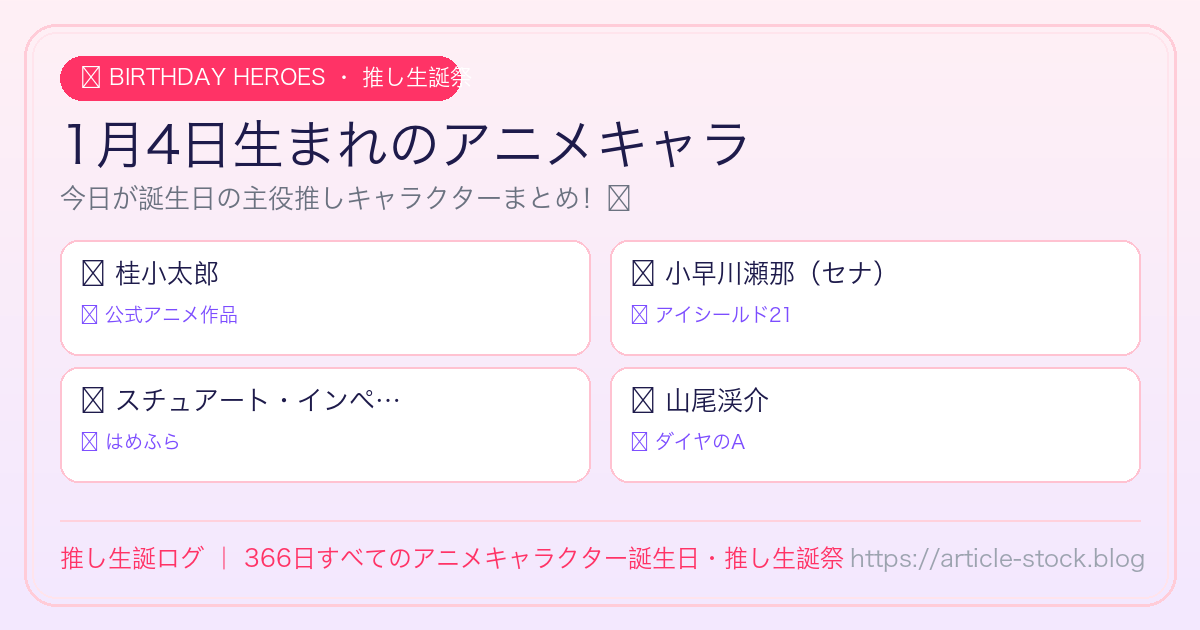 1月4日生まれのアニメキャラ誕生日・推し生誕祭一覧｜推し生誕ログ