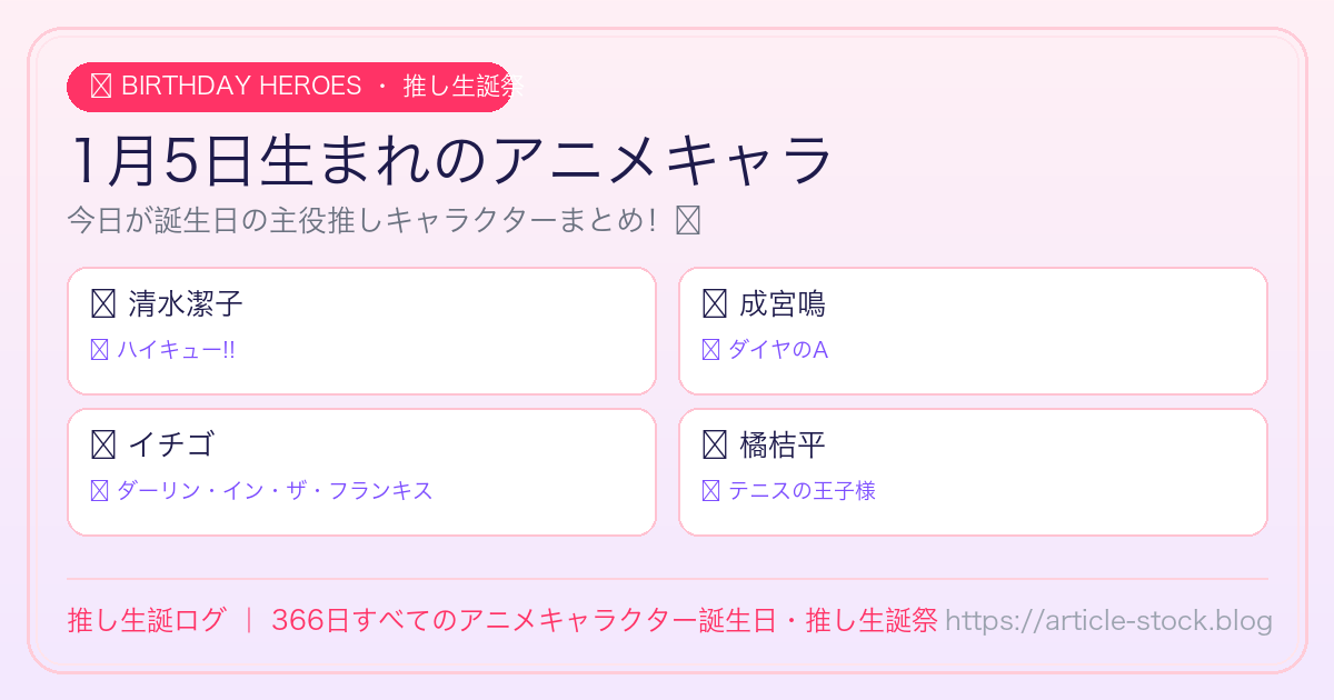 1月5日生まれのアニメキャラ誕生日・推し生誕祭一覧｜推し生誕ログ