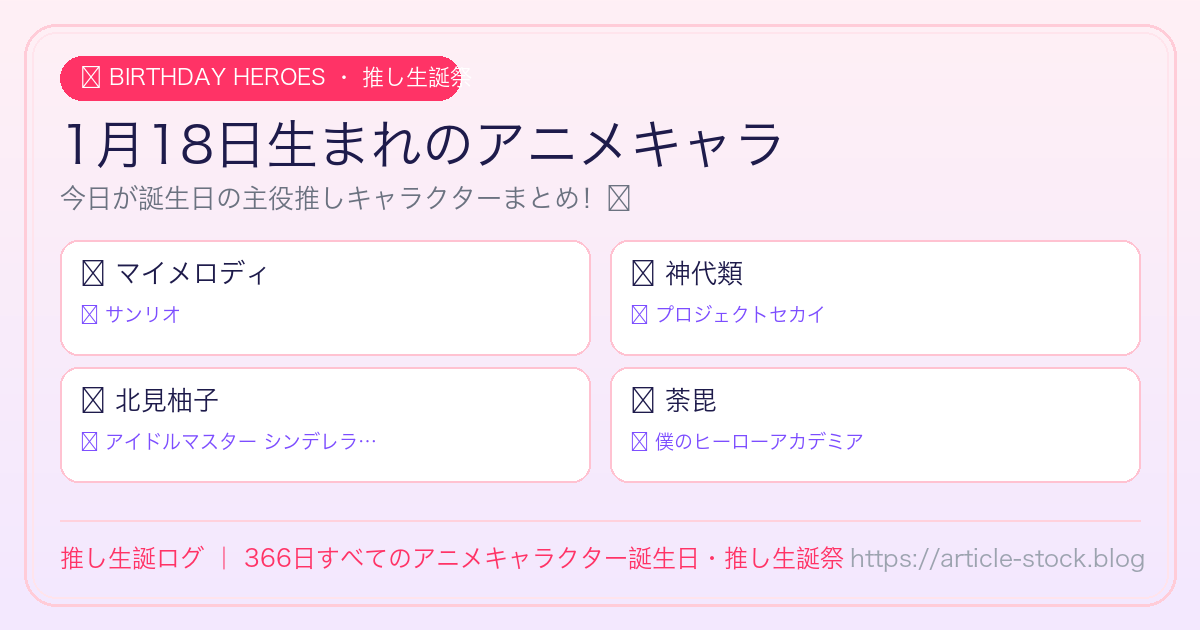 1月18日生まれのアニメキャラ誕生日・推し生誕祭一覧｜推し生誕ログ