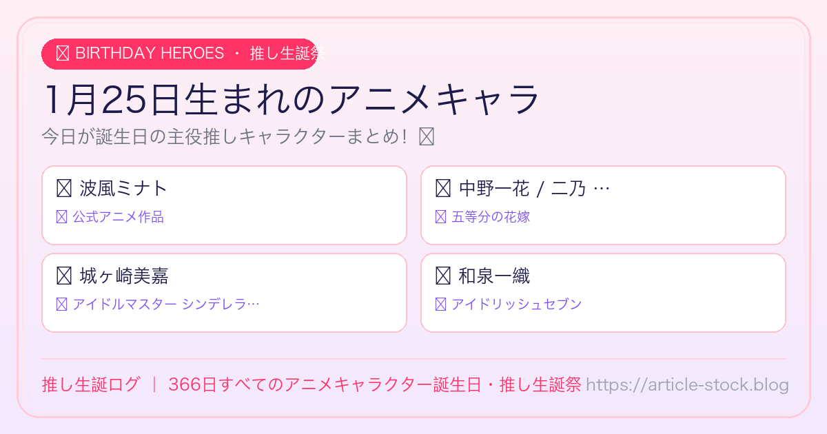 1月25日生まれのアニメキャラ誕生日・推し生誕祭一覧｜推し生誕ログ