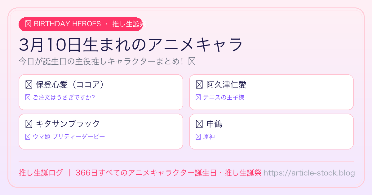3月10日生まれのアニメキャラ誕生日・推し生誕祭一覧｜推し生誕ログ