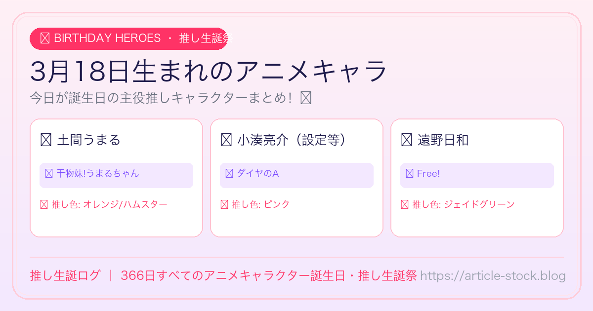 3月18日生まれのアニメキャラ誕生日・推し生誕祭一覧｜推し生誕ログ