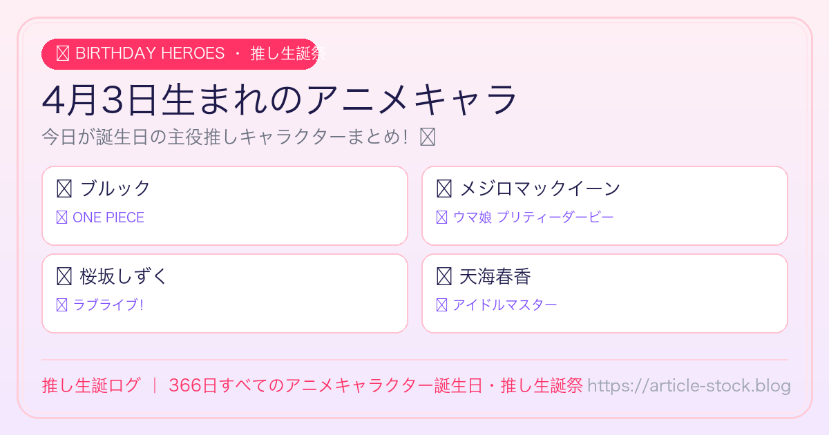 4月3日生まれのアニメキャラ誕生日・推し生誕祭一覧｜推し生誕ログ