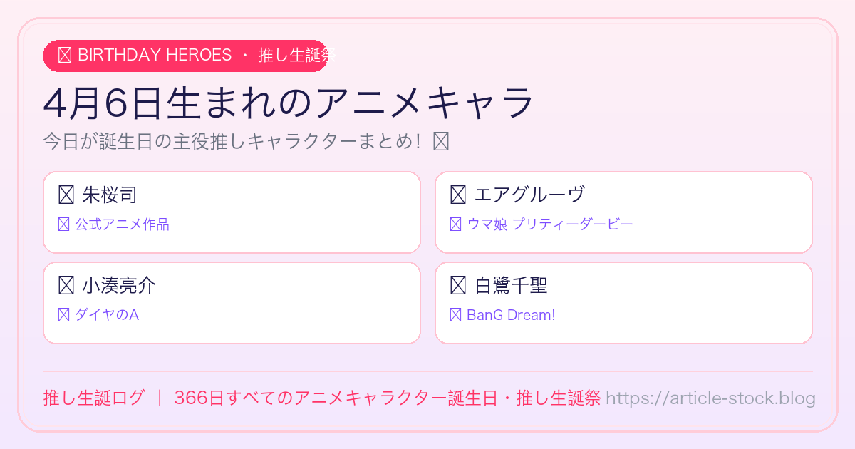 4月6日生まれのアニメキャラ誕生日・推し生誕祭一覧｜推し生誕ログ
