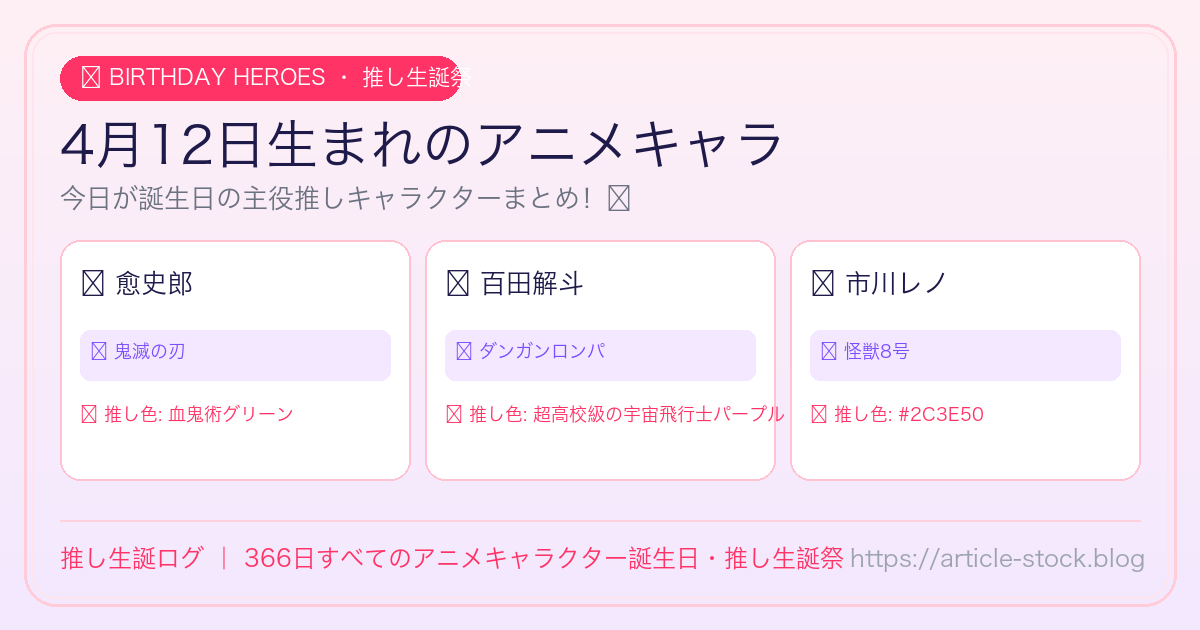 4月12日生まれのアニメキャラ誕生日・推し生誕祭一覧｜推し生誕ログ