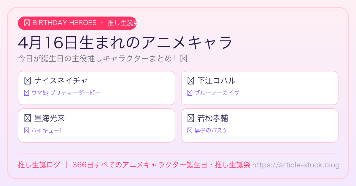 4月16日生まれのアニメキャラ誕生日・推し生誕祭一覧｜推し生誕ログ