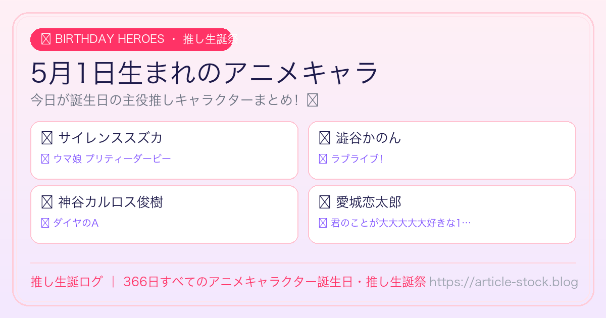 5月1日生まれのアニメキャラ誕生日・推し生誕祭一覧｜推し生誕ログ