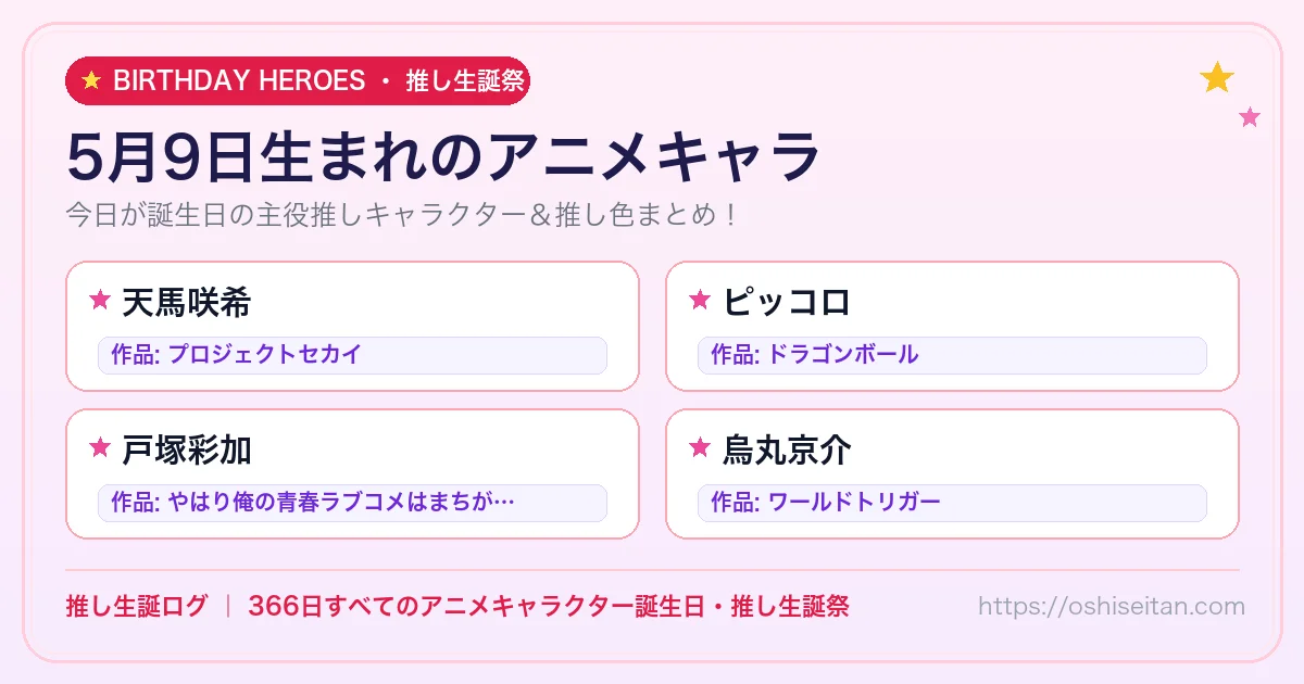 5月9日生まれのアニメキャラ一覧！【天馬咲希・ピッコロ・戸塚彩加】誕生日・推し生誕祭｜推し生誕ログ