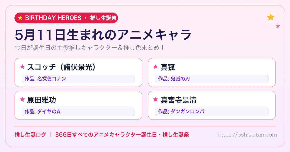 5月11日生まれのアニメキャラ一覧！【スコッチ（諸伏景光）・真菰・原田雅功】誕生日・推し生誕祭｜推し生誕ログ
