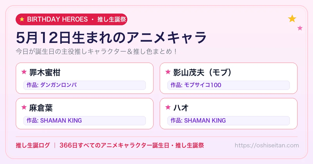 5月12日生まれのアニメキャラ一覧！【罪木蜜柑・影山茂夫（モブ）・麻倉葉】誕生日・推し生誕祭｜推し生誕ログ