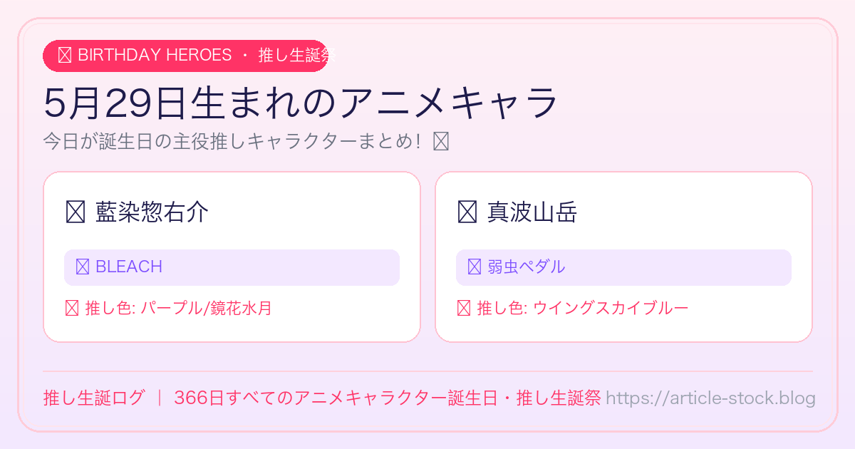 5月29日生まれのアニメキャラ誕生日・推し生誕祭一覧｜推し生誕ログ