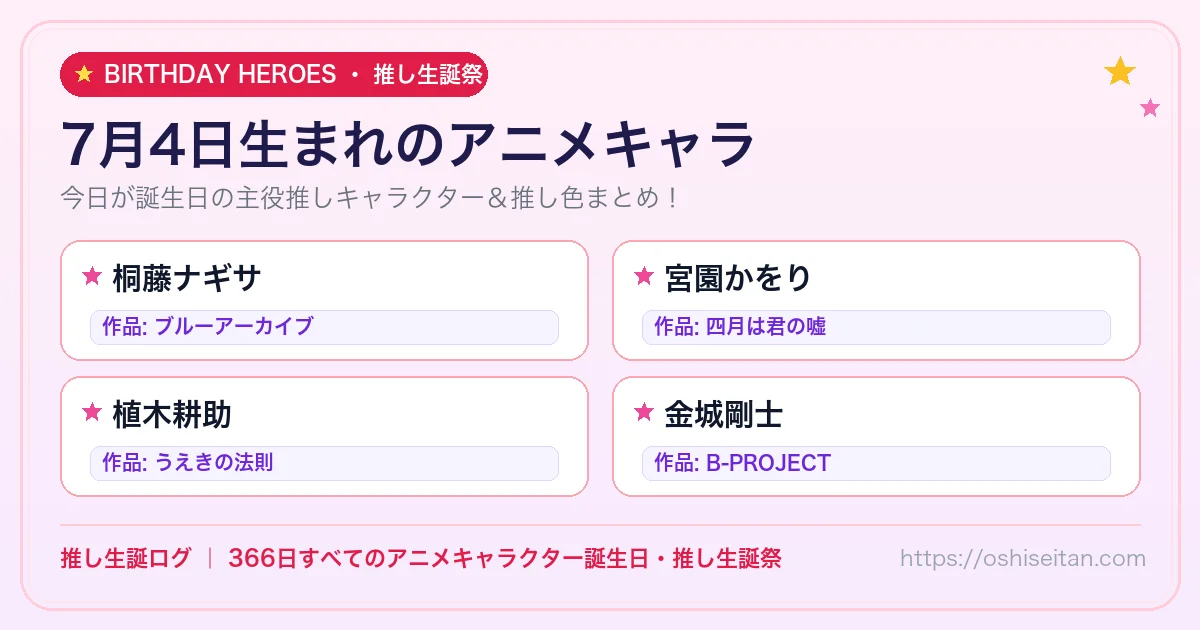 7月4日生まれのアニメキャラ一覧！【桐藤ナギサ・宮園かをり・植木耕助】誕生日・推し生誕祭｜推し生誕ログ