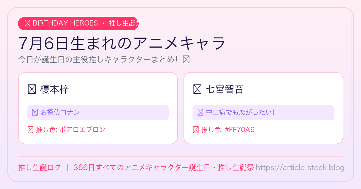 7月6日生まれのアニメキャラ誕生日・推し生誕祭一覧｜推し生誕ログ