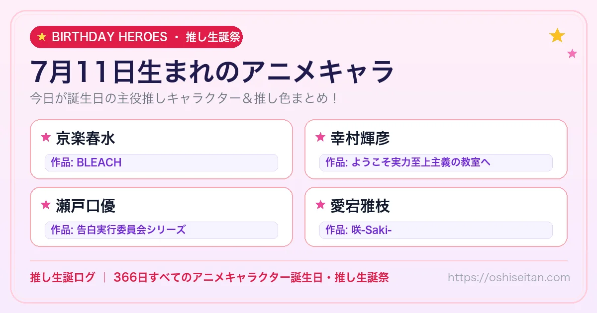 7月11日生まれのアニメキャラ一覧！【京楽春水・幸村輝彦・瀬戸口優】誕生日・推し生誕祭｜推し生誕ログ