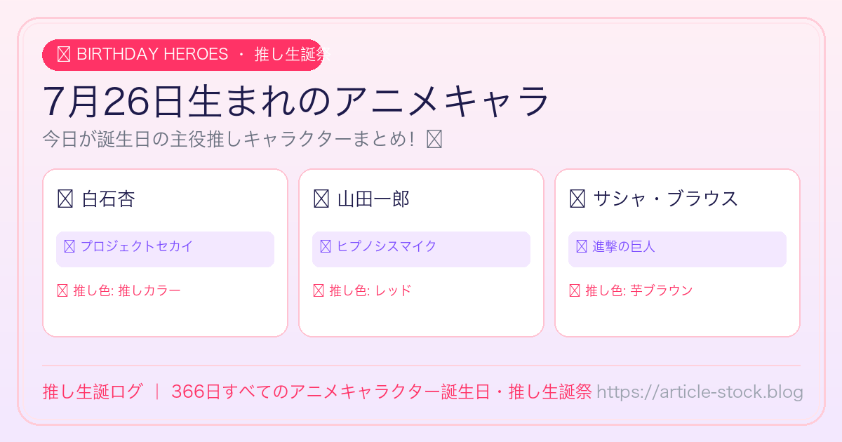 7月26日生まれのアニメキャラ誕生日・推し生誕祭一覧｜推し生誕ログ