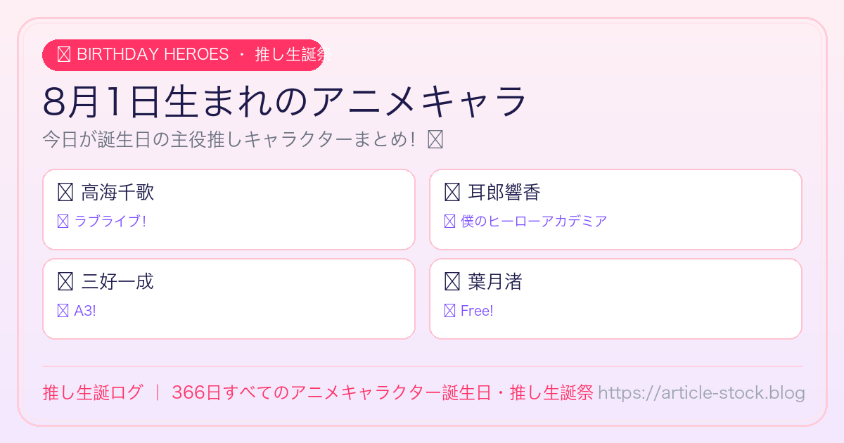 8月1日生まれのアニメキャラ誕生日・推し生誕祭一覧｜推し生誕ログ