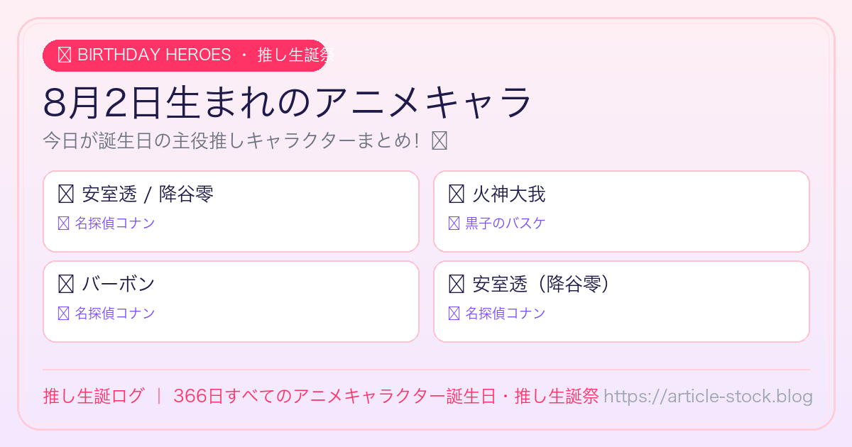 8月2日生まれのアニメキャラ誕生日・推し生誕祭一覧｜推し生誕ログ