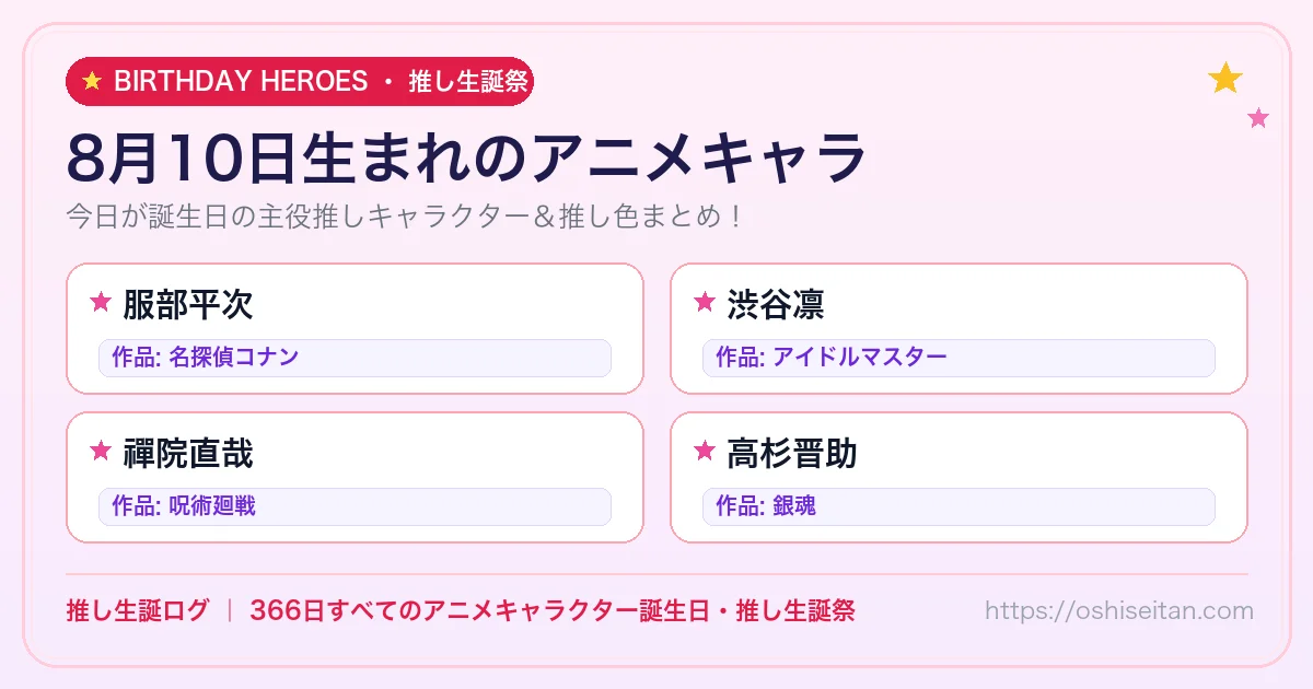 8月10日生まれのアニメキャラ一覧！【服部平次・渋谷凛・禪院直哉】誕生日・推し生誕祭｜推し生誕ログ