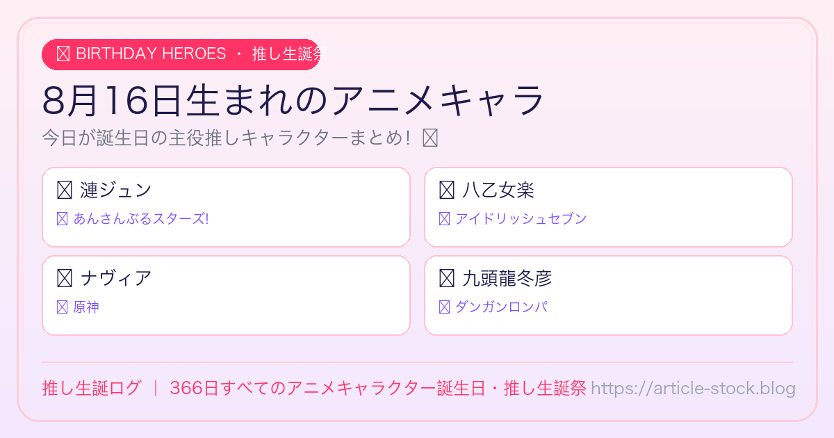8月16日生まれのアニメキャラ誕生日・推し生誕祭一覧｜推し生誕ログ