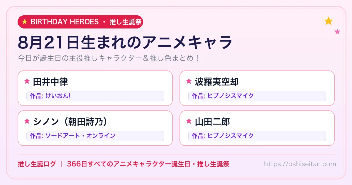 8月21日生まれのアニメキャラ一覧！【田井中律・波羅夷空却・シノン（朝田詩乃）】誕生日・推し生誕祭｜推し生誕ログ