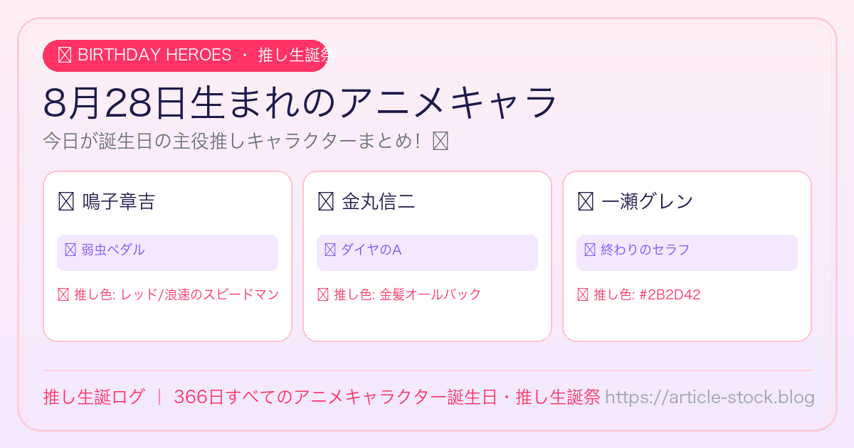 8月28日生まれのアニメキャラ誕生日・推し生誕祭一覧｜推し生誕ログ