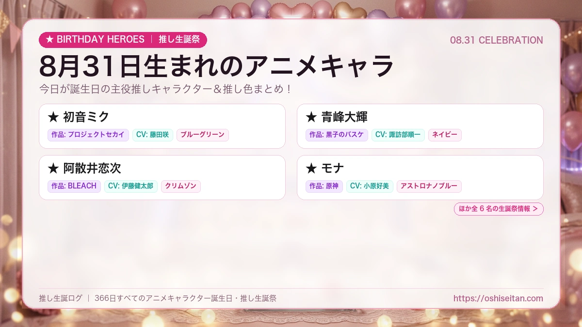 8月31日生まれのアニメキャラ一覧！【初音ミク・青峰大輝・阿散井恋次】誕生日・推し生誕祭｜推し生誕ログ