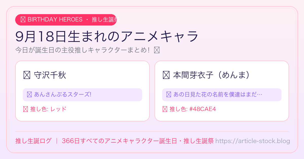9月18日生まれのアニメキャラ誕生日・推し生誕祭一覧｜推し生誕ログ