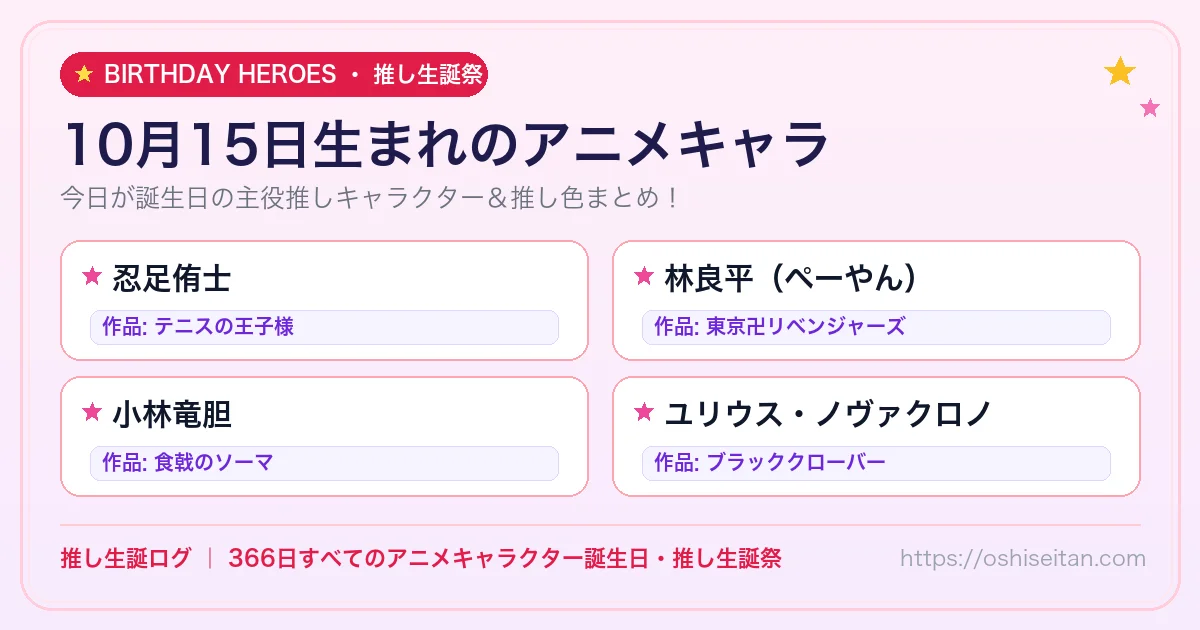10月15日生まれのアニメキャラ一覧！【忍足侑士・林良平（ペーやん）・小林竜胆】誕生日・推し生誕祭｜推し生誕ログ