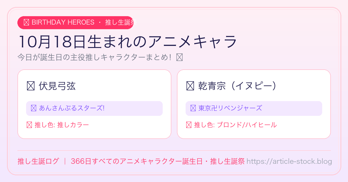 10月18日生まれのアニメキャラ誕生日・推し生誕祭一覧｜推し生誕ログ