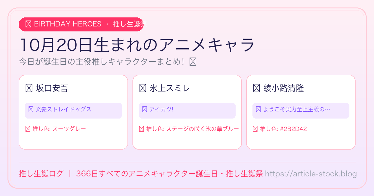10月20日生まれのアニメキャラ誕生日・推し生誕祭一覧｜推し生誕ログ