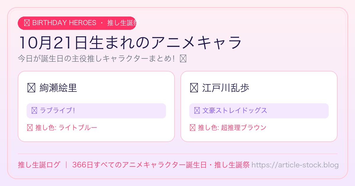 10月21日生まれのアニメキャラ誕生日・推し生誕祭一覧｜推し生誕ログ