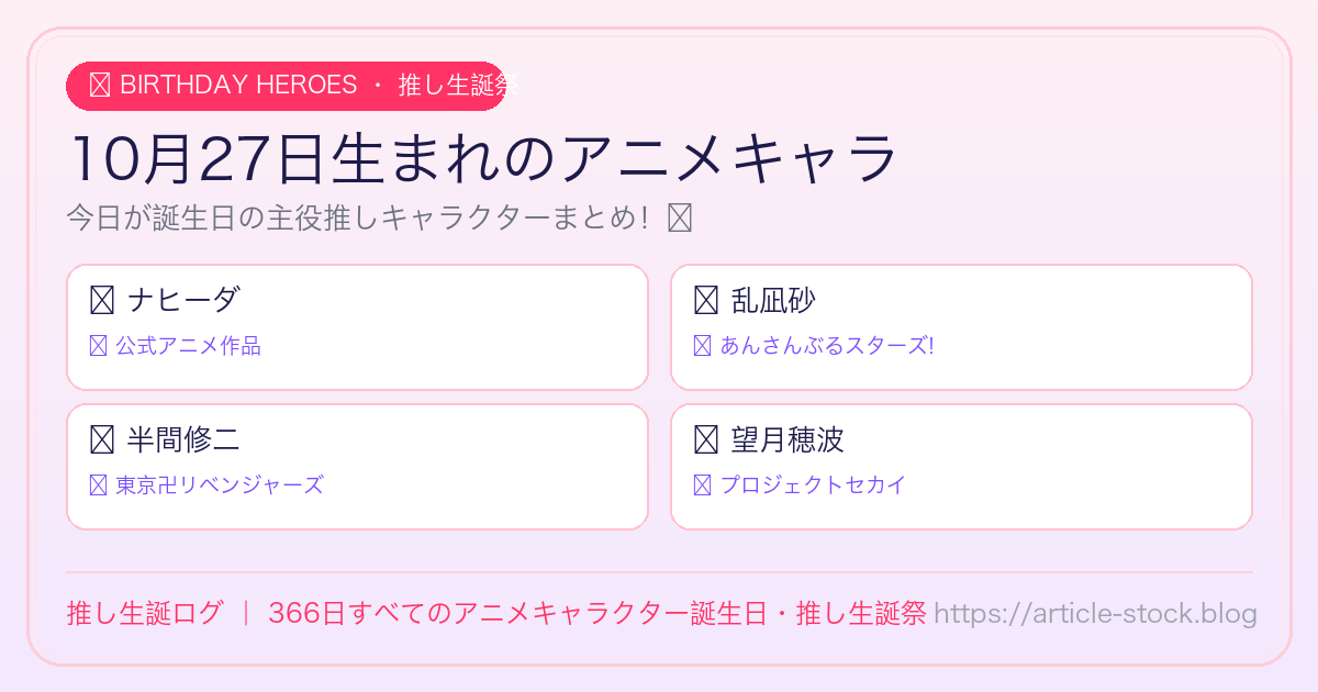 10月27日生まれのアニメキャラ誕生日・推し生誕祭一覧｜推し生誕ログ