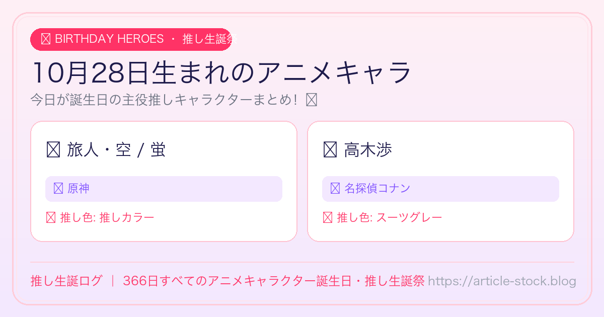 10月28日生まれのアニメキャラ誕生日・推し生誕祭一覧｜推し生誕ログ