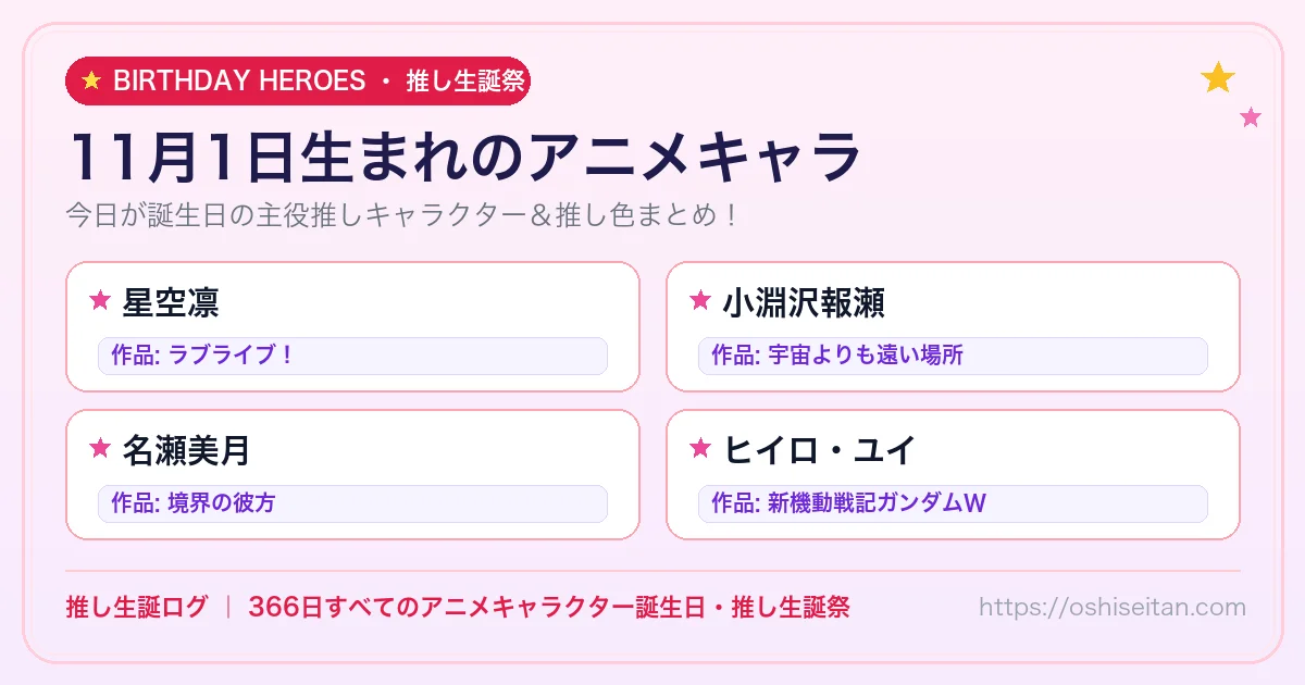 11月1日生まれのアニメキャラ一覧！【星空凛・小淵沢報瀬・名瀬美月】誕生日・推し生誕祭｜推し生誕ログ