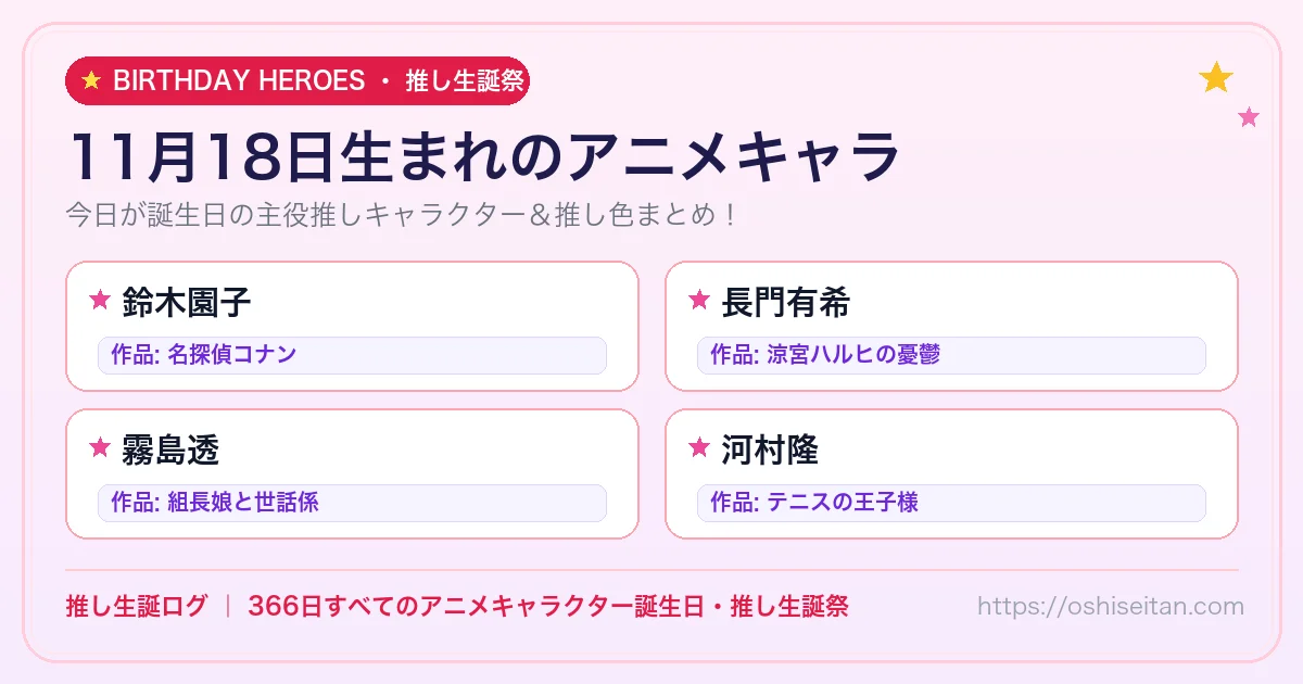 11月18日生まれのアニメキャラ一覧！【鈴木園子・長門有希・霧島透】誕生日・推し生誕祭｜推し生誕ログ