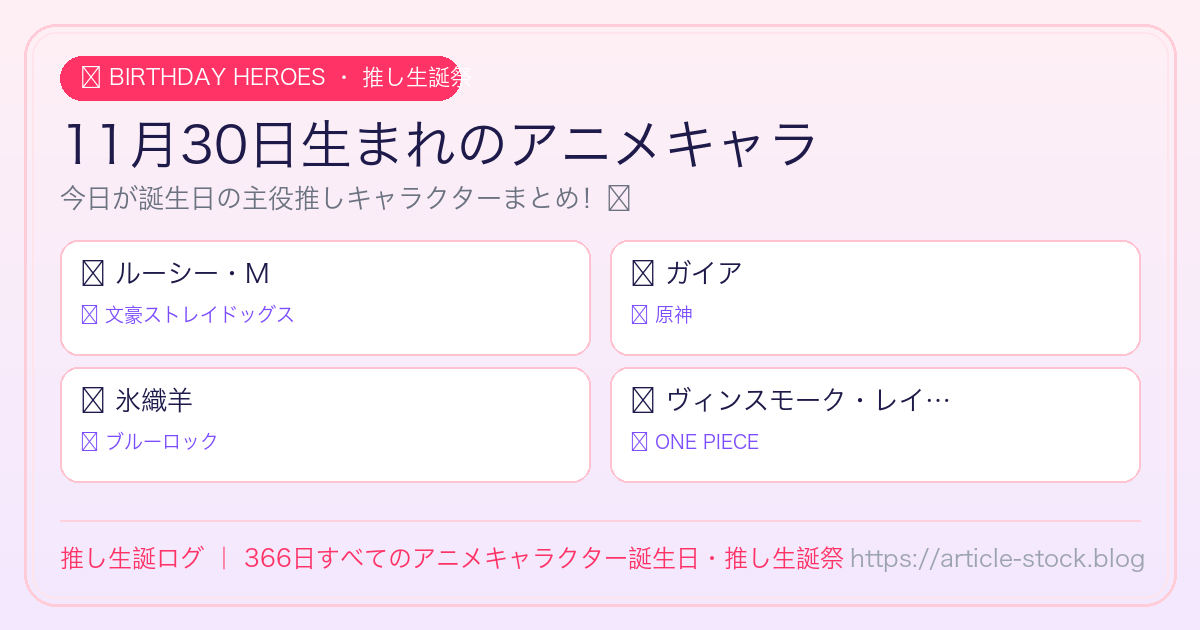 11月30日生まれのアニメキャラ誕生日・推し生誕祭一覧｜推し生誕ログ