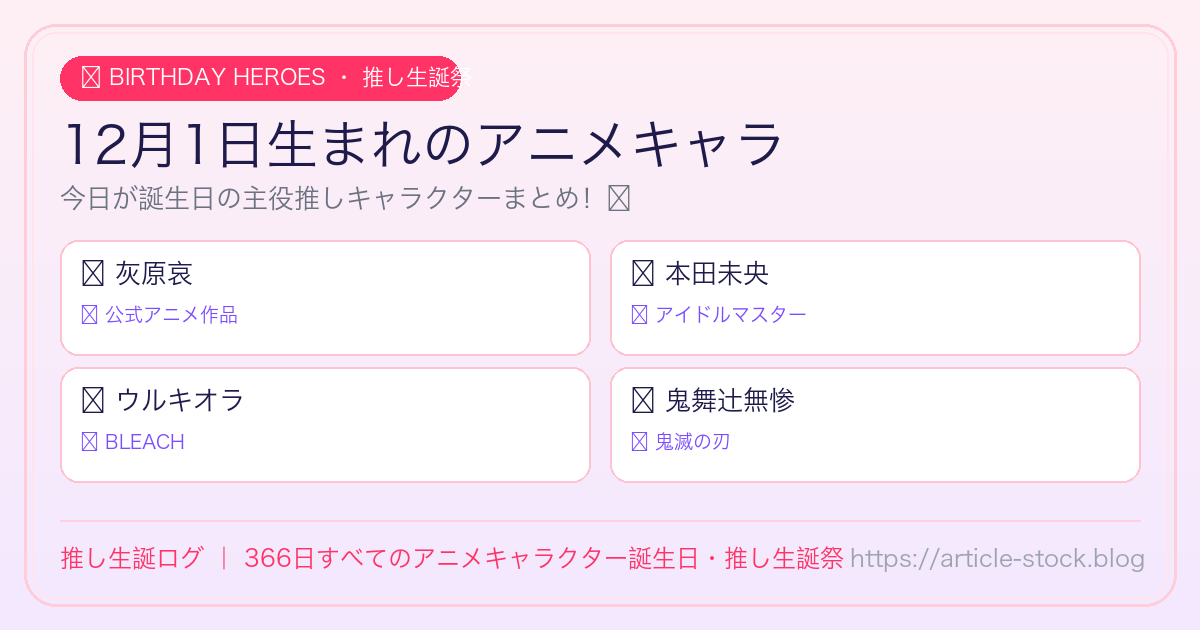 12月1日生まれのアニメキャラ誕生日・推し生誕祭一覧｜推し生誕ログ