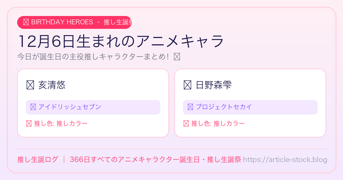 12月6日生まれのアニメキャラ誕生日・推し生誕祭一覧｜推し生誕ログ