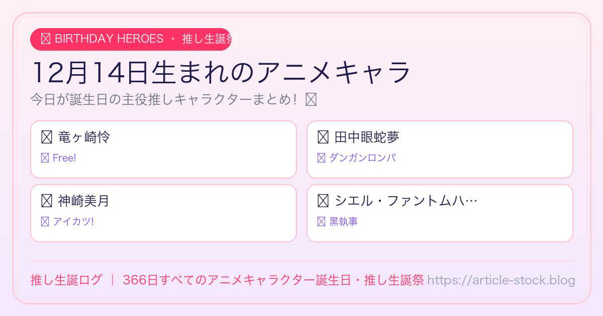 12月14日生まれのアニメキャラ誕生日・推し生誕祭一覧｜推し生誕ログ