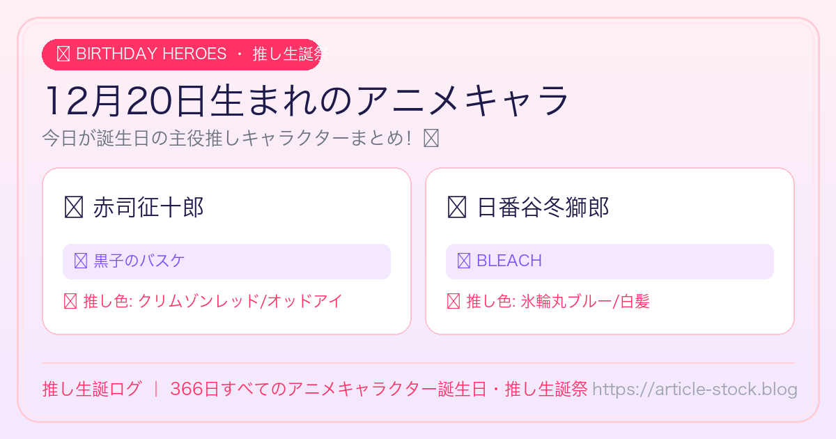 12月20日生まれのアニメキャラ誕生日・推し生誕祭一覧｜推し生誕ログ
