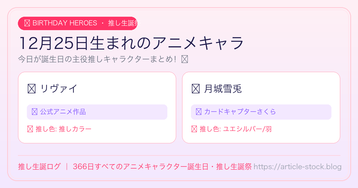 12月25日生まれのアニメキャラ誕生日・推し生誕祭一覧｜推し生誕ログ