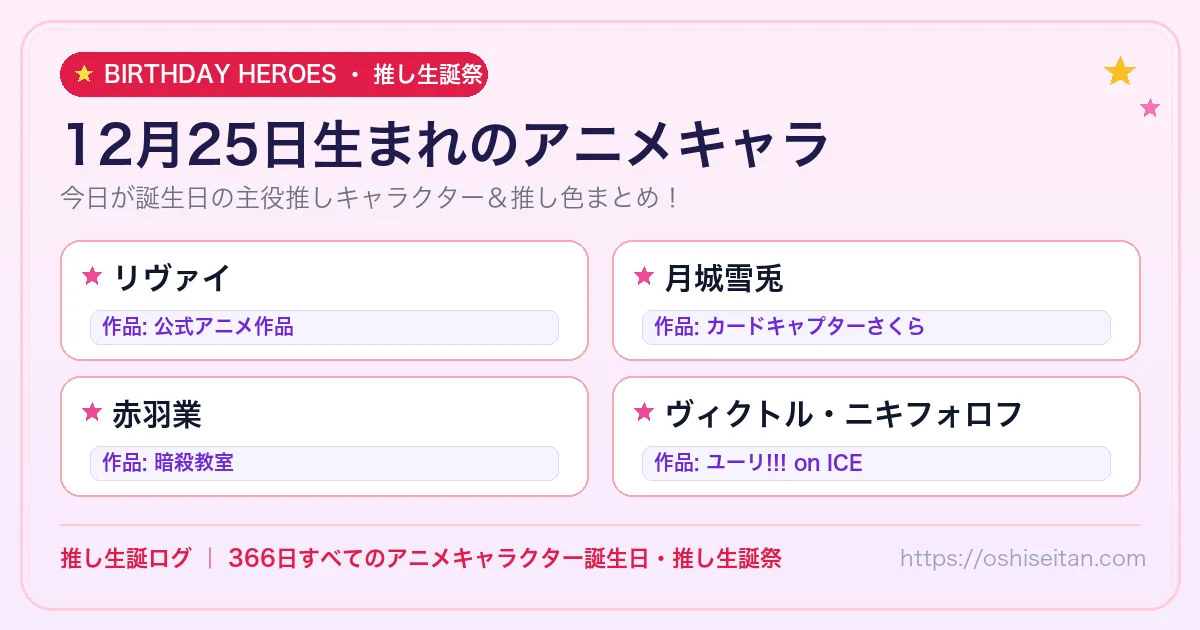 12月25日生まれのアニメキャラ一覧！【リヴァイ・月城雪兎・赤羽業】誕生日・推し生誕祭｜推し生誕ログ