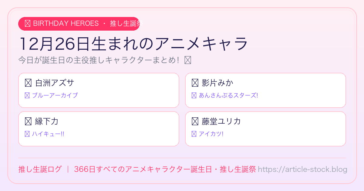 12月26日生まれのアニメキャラ誕生日・推し生誕祭一覧｜推し生誕ログ